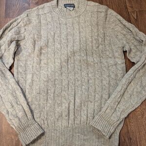Vintage Lands End 100% Pure Wool Fishermans Sweater Gray Mens Large